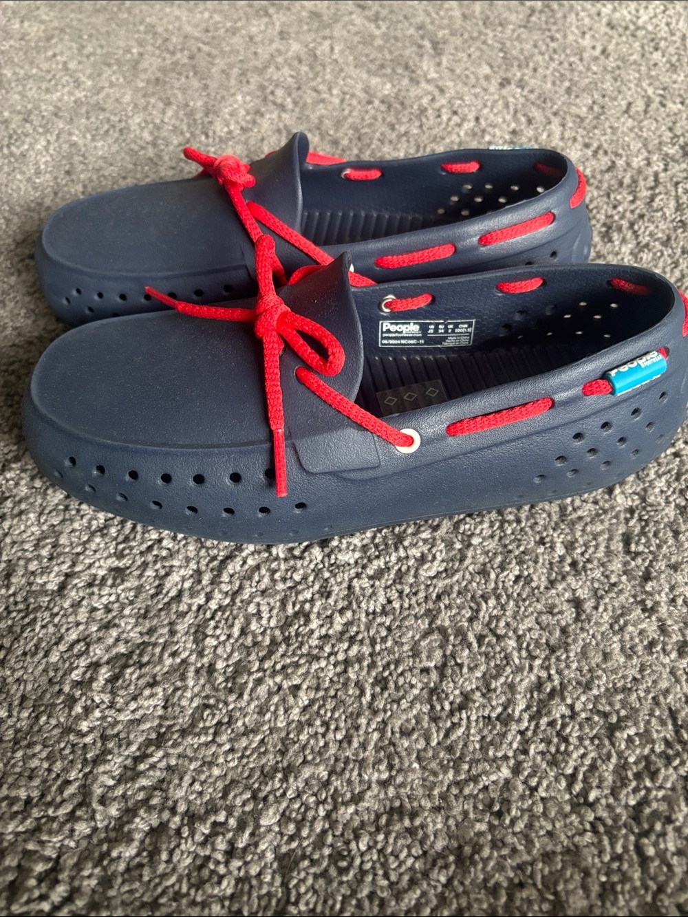 Kids Navy and Red Slip-On Boat Shoes